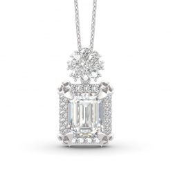 Jeulia Vintage Flower Halo Emerald Cut Sterling Silver Pendant Necklace