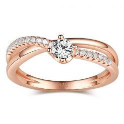 Jeulia Rose Gold Tone Round Cut Sterling Silver Promise Ring