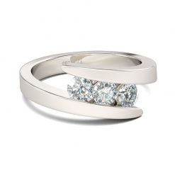 Jeulia Tension Three Stone Round Cut Sterling Silver Ring