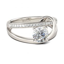 Jeulia Split Shank Round Cut Sterling Silver Ring