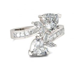 Jeulia Two Stone Heart Cut Sterling Silver Ring