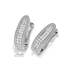 18k White Gold Blaze and Pave Hug Earrings