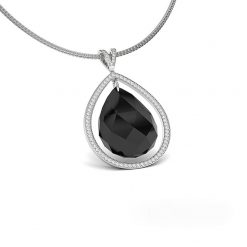Pave Diamond Necklace with Pear Shaped Black Onyx