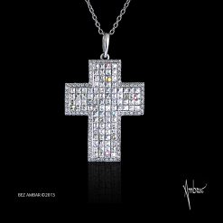 Four Rows White Gold Cross Pendant