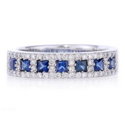 Blue Sapphire and Diamond Half Way Band