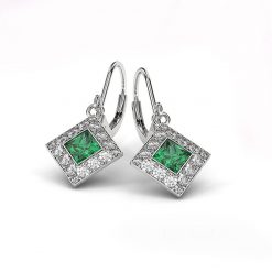 18k White Gold Emerald Diamond Earrings