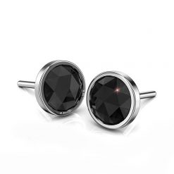 Black Diamond Stud Earrings 14K White Gold