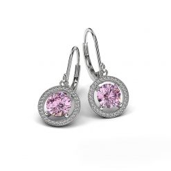 Natural Pink Sapphire Earrings with Open Diamond Frame