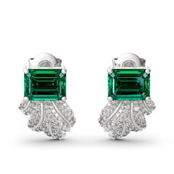 Jeulia Leaf Design Emerald Cut Sterling Silver Earrings