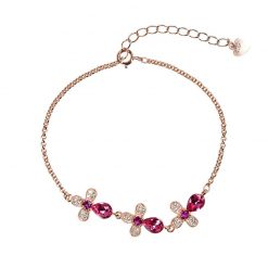Jeulia Rose Gold Tone Floral Sterling Silver Bracelet