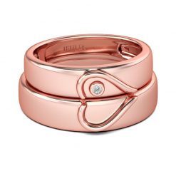 Jeulia Rose Gold Tone Heart Design Sterling Silver Band Set