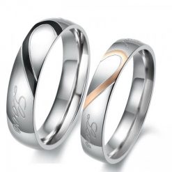 Jeulia Two Tone Heart Titanium Steel Couple Rings