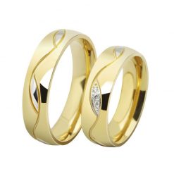 Jeulia Gold Tone Titanium Steel Couple Rings