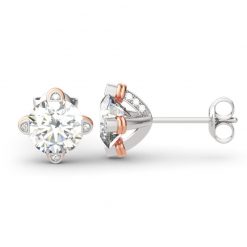 Jeulia "Love Knot" Two Tone Round Cut Sterling Silver Stud Earrings