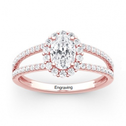 Jeulia Moissanite Split Shank Halo Oval Cut Gold Ring