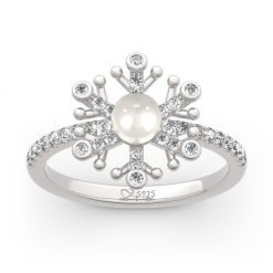 Jeulia Snowflake Cultured Pearl Sterling Silver Ring