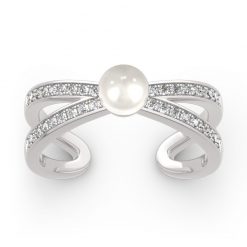 Jeulia Split Shank Cultured Pearl Sterling Silver Ring