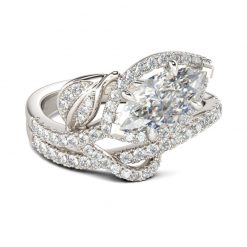 Jeulia Halo Leaves Sterling Silver Ring