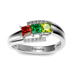 Jeulia Three Stone Princess Cut Sterling Silver Ring