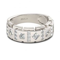 Jeulia Princess Cut Sterling Silver Men's Band