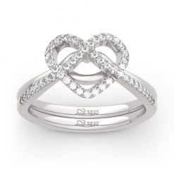 Jeulia "Now&Forever" Twist Heart Sterling Silver Ring Set