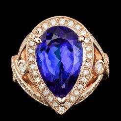 14K ROSE GOLD 7.00CT TANZANITE 1.50CT DIAMOND RING