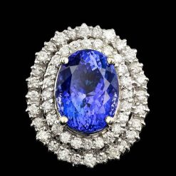 14K WHITE GOLD 10.00CT TANZANITE 1.70CT DIAMOND RING