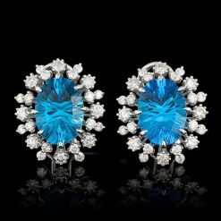 14K WHITE GOLD 14.00CT TOPAZ 2.40CT DIAMOND EARRINGS