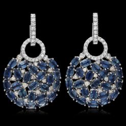 14K WHITE GOLD 16.00CT SAPPHIRE 1.55CT DIAMOND EARRINGS