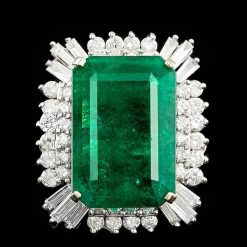 14K WHITE GOLD 18.00CT EMERALD 2.2CT DIAMOND RING
