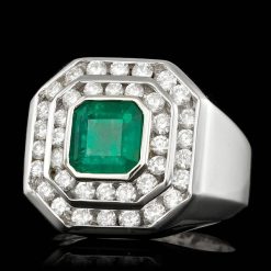 14K WHITE GOLD 2.00CT EMERALD 1.90CT DIAMOND MENS RING