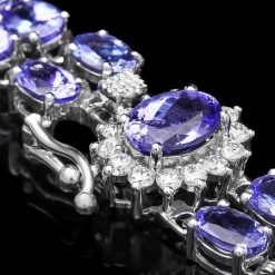 14K WHITE GOLD 22.35CT TANZANITE 0.45CT DIAMOND BRACELET