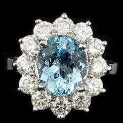 14K WHITE GOLD 3.00CT AQUAMARINE 1.75CT DIAMOND RING