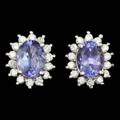 14K WHITE GOLD 3.00CT TANZANITE 0.45CT DIAMOND EARRINGS