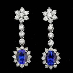 14K WHITE GOLD 3.00CT TANZANITE 2.20CT DIAMOND EARRINGS