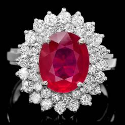 14K WHITE GOLD 3.50CT RUBY 1.55CT DIAMOND RING