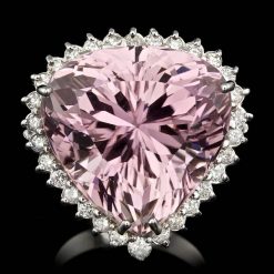 14K WHITE GOLD 35.00CT KUNZITE 1.00CT DIAMOND RING