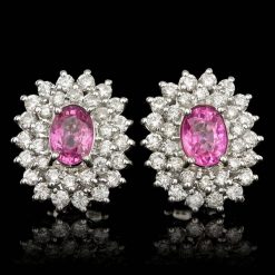 14K WHITE GOLD 4.00CT SAPPHIRE 1.70CT DIAMOND EARRINGS