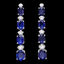 14K WHITE GOLD 6CT SAPPHIRE .35CT DIAMOND EARRINGS