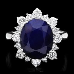 14K WHITE GOLD 7.00CT SAPPHIRE 1.00CT DIAMOND RING