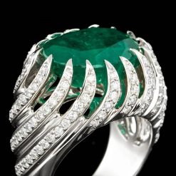 14K WHITE GOLD 7.50CT EMERALD 1.00CT DIAMOND RING