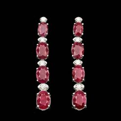 14K WHITE GOLD 7.50CT RUBY 0.20CT DIAMOND EARRINGS