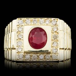 14K YELLOW GOLD 1.50CT RUBY 0.65CT DIAMOND MENS RING