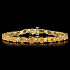14K YELLOW GOLD 22.00CT MANDARIN GARNET 1.25CT DIAMOND BRACELET