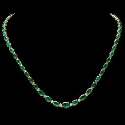 14K YELLOW GOLD 23CT EMERALD 1.10CT DIAMOND NECKLACE