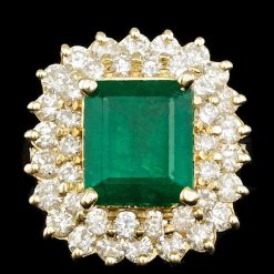 14K YELLOW GOLD 4.50CT EMERALD 2.25CT DIAMOND RING