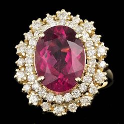 14K YELLOW GOLD 5.00CT RUBELLITE 1.10CT DIAMOND RING