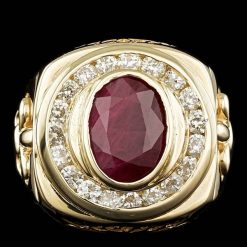 14K YELLOW GOLD 7.00CT RUBY 2.10CT DIAMOND MENS RING