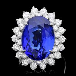 18K WHITE GOLD 11.00CT TANZANITE 2.30CT DIAMOND RING
