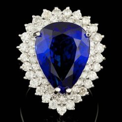 18K WHITE GOLD 15.00CT TANZANITE 2.30CT DIAMOND RING